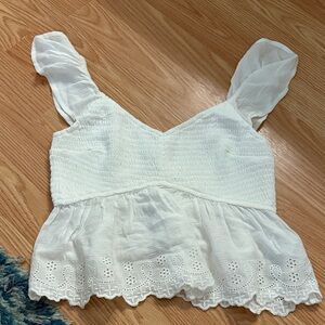 Hollister White Textured Blouse with Eyelet Hem